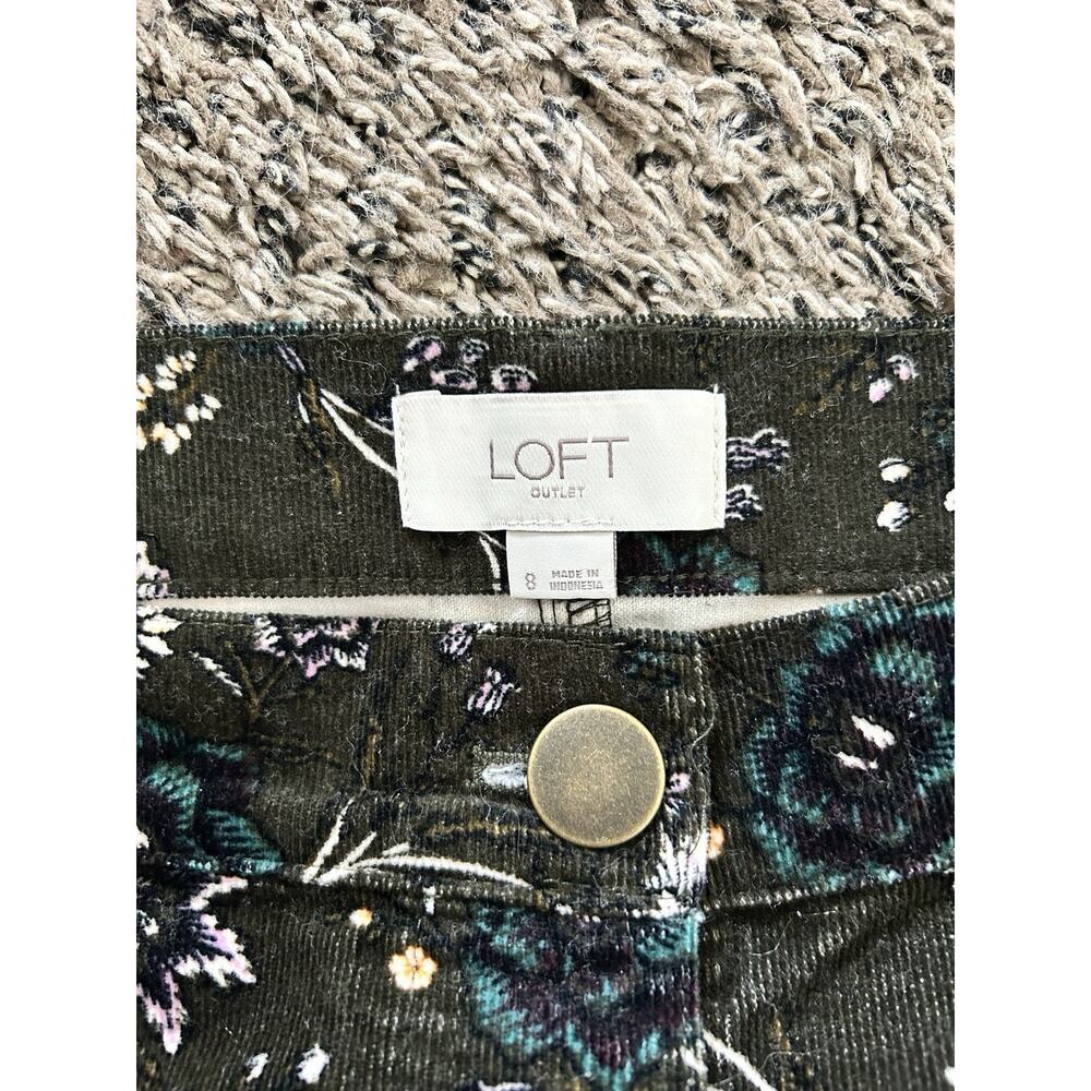 LOFT Floral Corduroy Button Front Mini Skirt Size 8 Olive - Picture 4 of 10